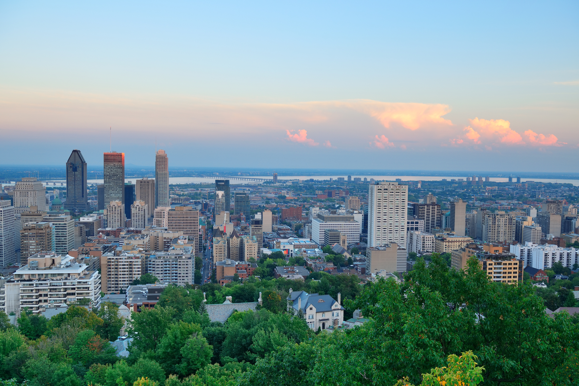 Quebec city skyline at dusk.