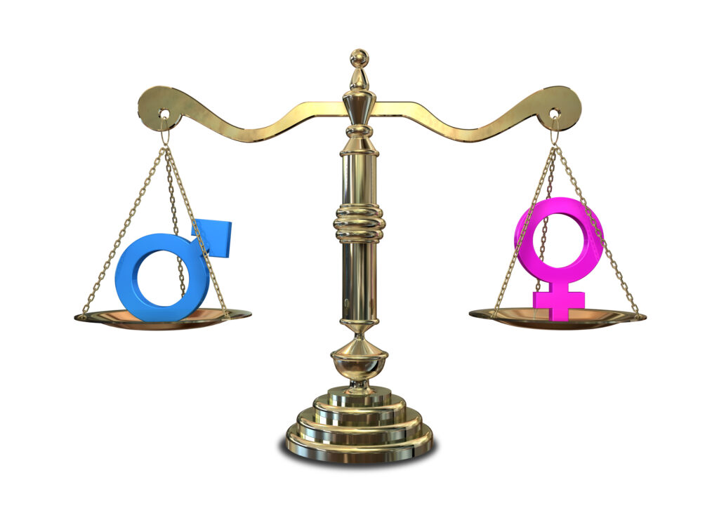 A scale with a female and male symbol on it.