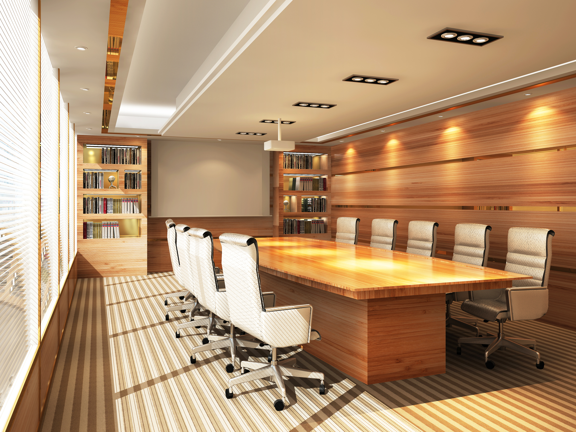 A conference table in a room.