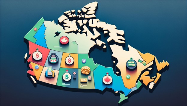 A map of canada with different icons on it.