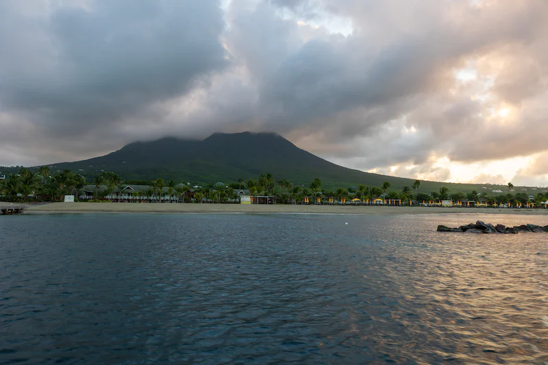 mountain range and beach in Nevis