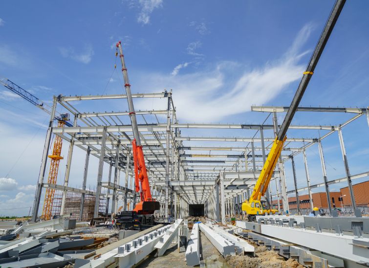 Investment in the construction of a steel structure on a construction site.