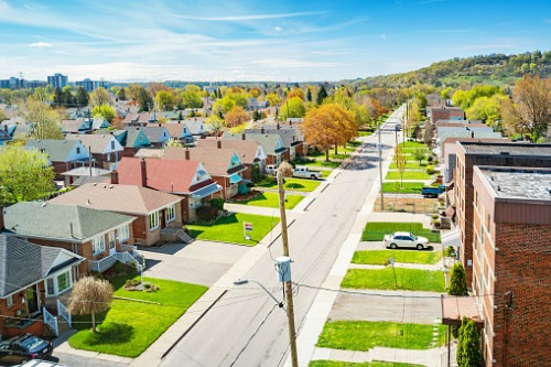 An aerial view of a residential street in toronto.