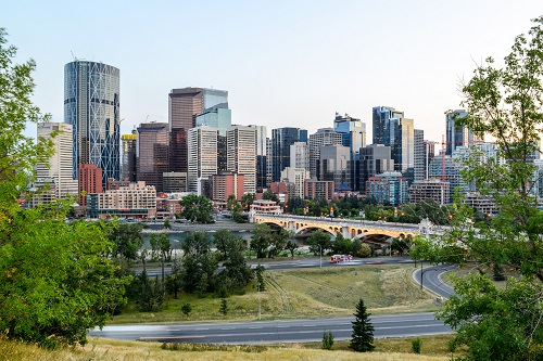 A view of the city of calgary from a hillside.
