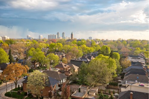 An aerial view of a residential neighborhood in toronto.