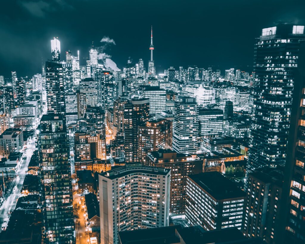 Toronto city skyline at night.