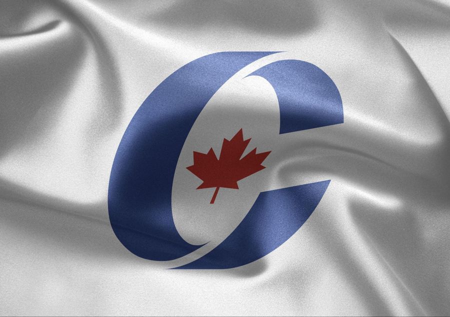 A canadian flag with the letter c on it.