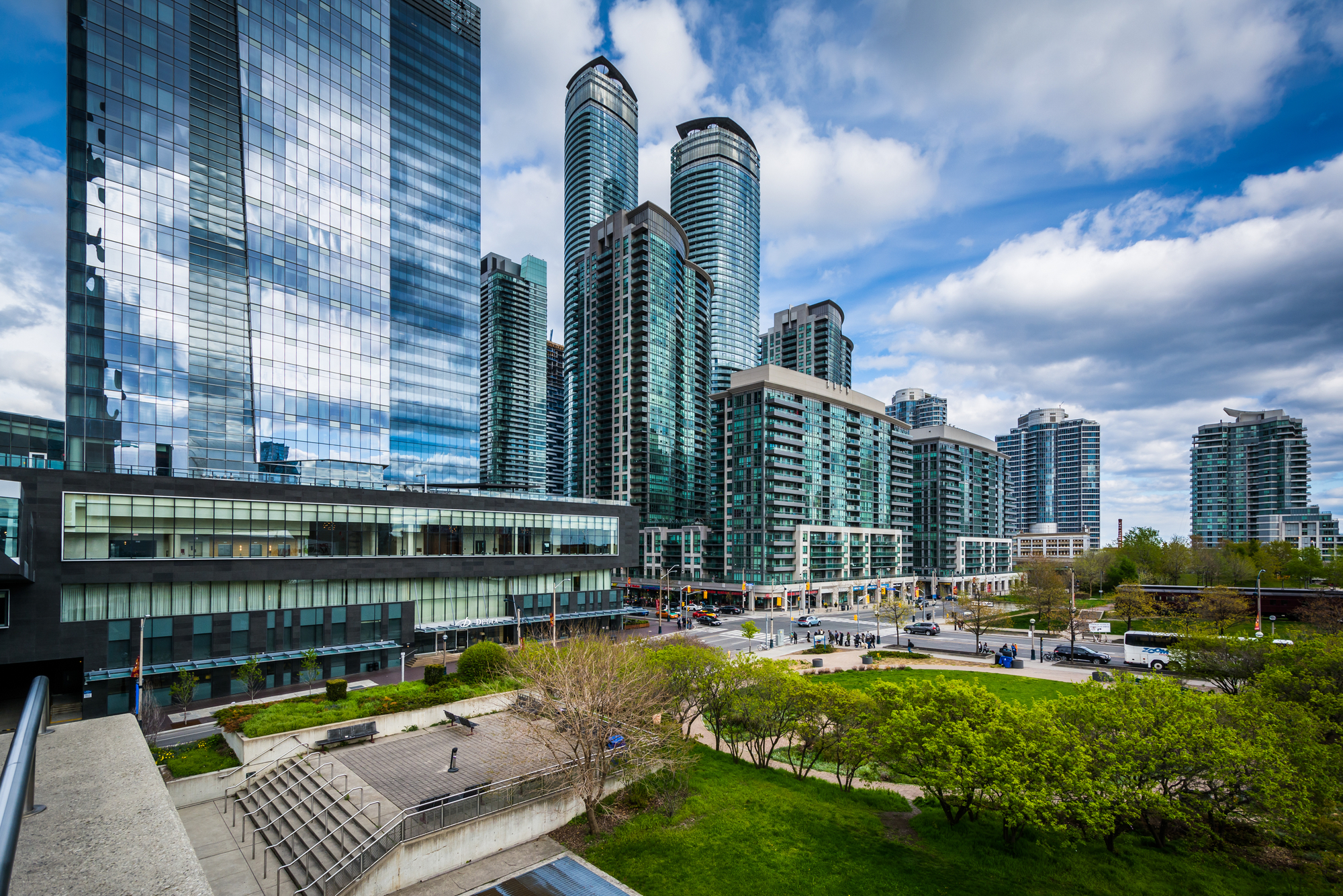 View of Olympic Park and modern skyscrapers in downtown Toronto,