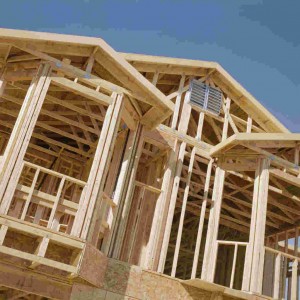 A house being built with wood framing.