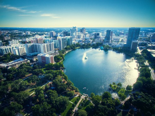 An aerial view of the city of orlando, florida.