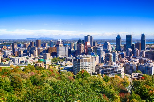 A view of the city of quebec from the top of a hill.