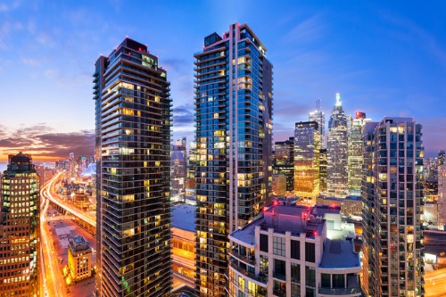 Toronto skyline at dusk - stock photo.