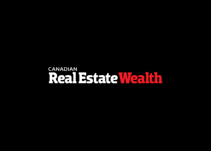 The canadian real estate wealth logo on a black background.