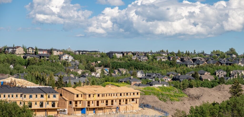 A view of homes under construction in Calgary, Alberta.