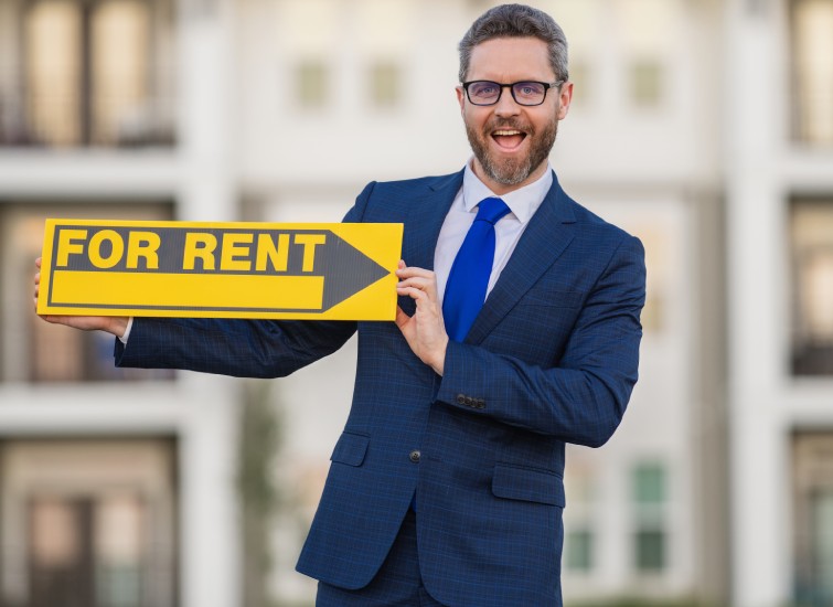 rental house real estate agent hold house rent sign real