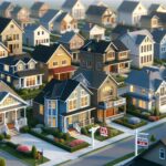 A 3d rendering of a neighborhood of houses.